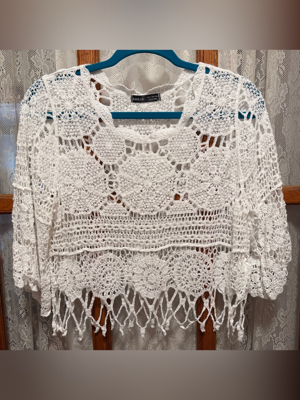 NWOT White Crochet Fringe Top